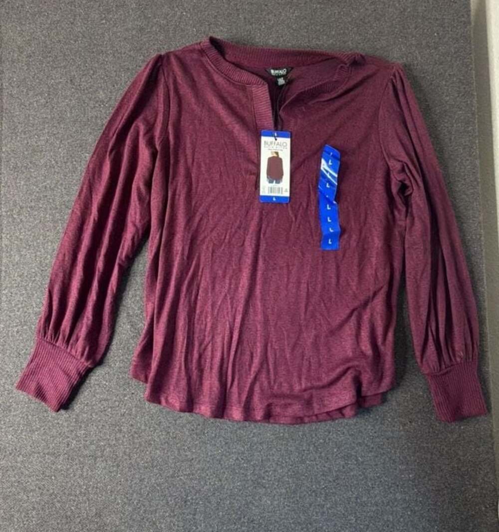 Buffalo David Bitton Cozy V-Neck Top Burgundy Mix Size L